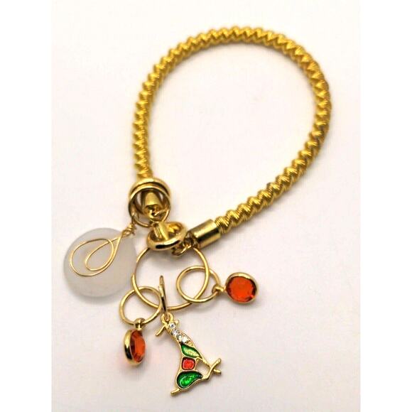 Gold Tone Stackable Bangle Bracelet With Charms ~New - Picture 1 of 10